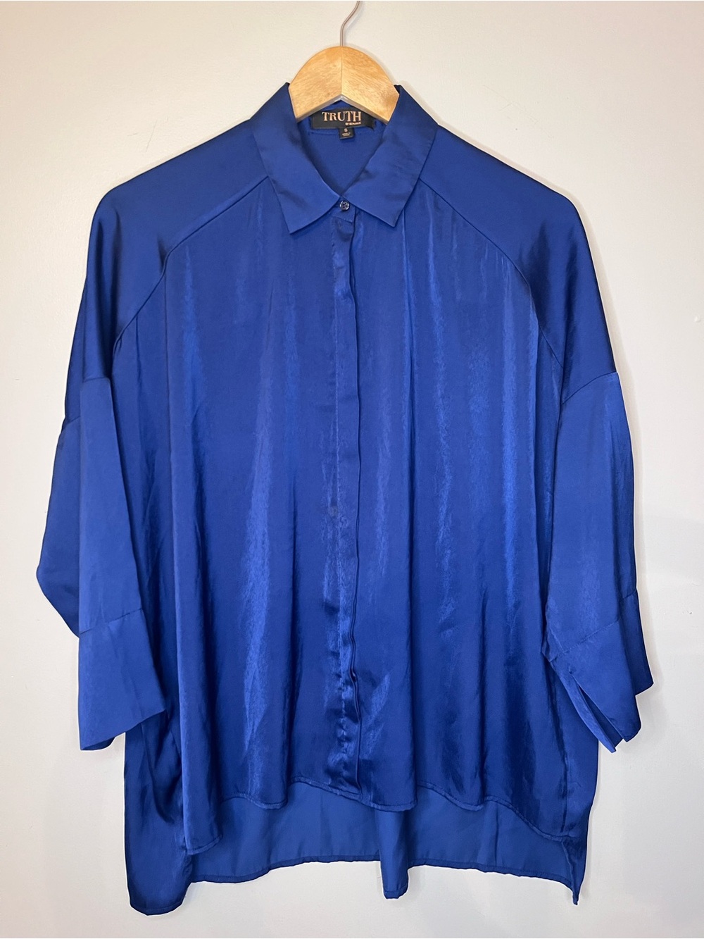 Truth by Republic Silk-Look Button-Front Blouse - Royal Blue